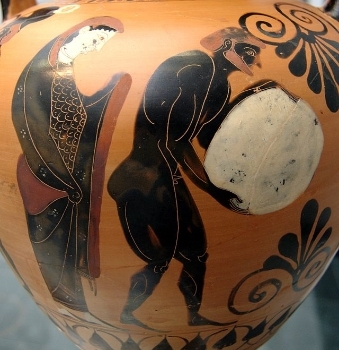 Sisyphus with his boulder.
