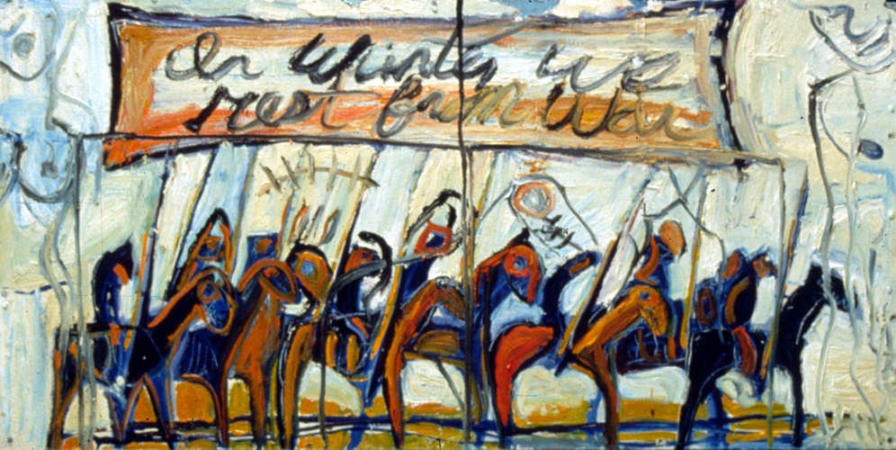 Christopher Hall, In Winter We Rest From War, oil on panel, 48x24, 2000.
