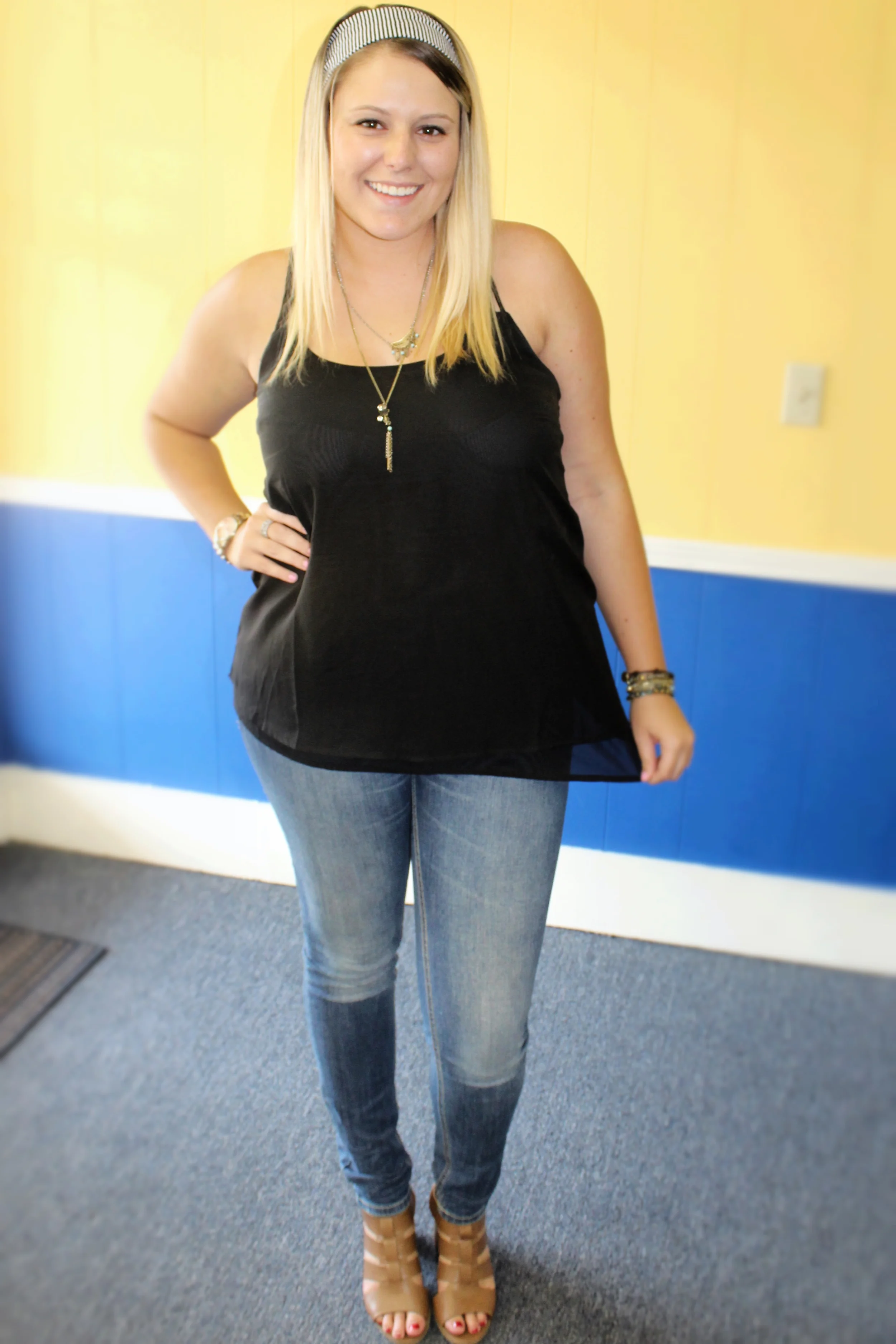 {HEADBAND: SIMILAR // EARRINGS: SIMILAR // NECKLACE: SIMILAR // TOP: SIMILAR // BRACELETS: CHLOE + ISABEL , CHLOE + ISABEL // JEANS: TARGET // SHOES: BELK } PHOTOS BY TORY HAMLIN