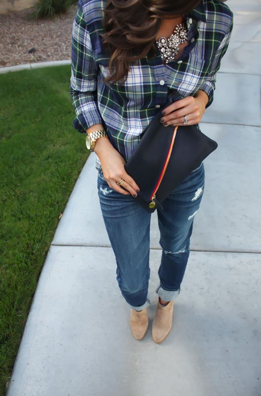 Blue & Green Plaid Button Up
