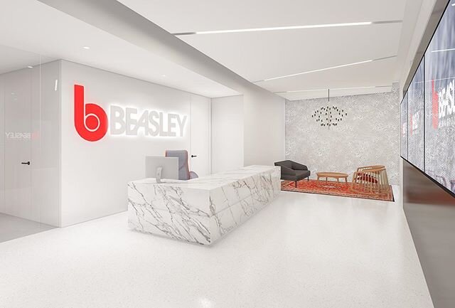 This sleek office renovation at @beasleymedia&rsquo;s corporate headquarters is currently under construction in Naples, Florida. The new design maintains an inviting atmosphere with high-end finishes and a clean, modern material palette that speaks t