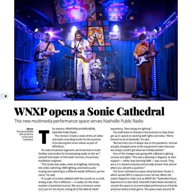 We are honored to have V Three Studios' Sonic Cathedral performance studio for Nashville Public Radio featured in Radio World&rsquo;s Spectacular Radio Studios issue. What a meaningful project for a great client! WNXP (The Nashville Experience) helps