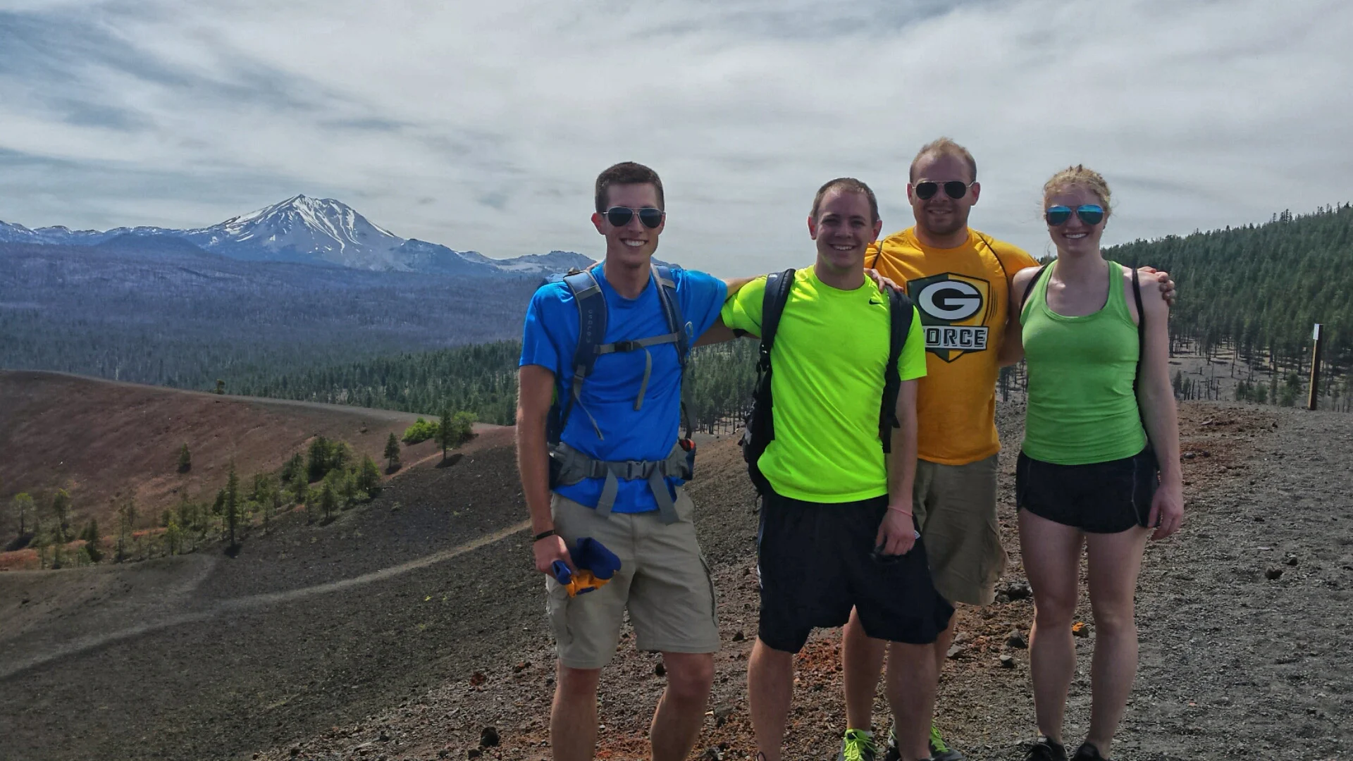 Jake and his friends at the top of Cinder Cone