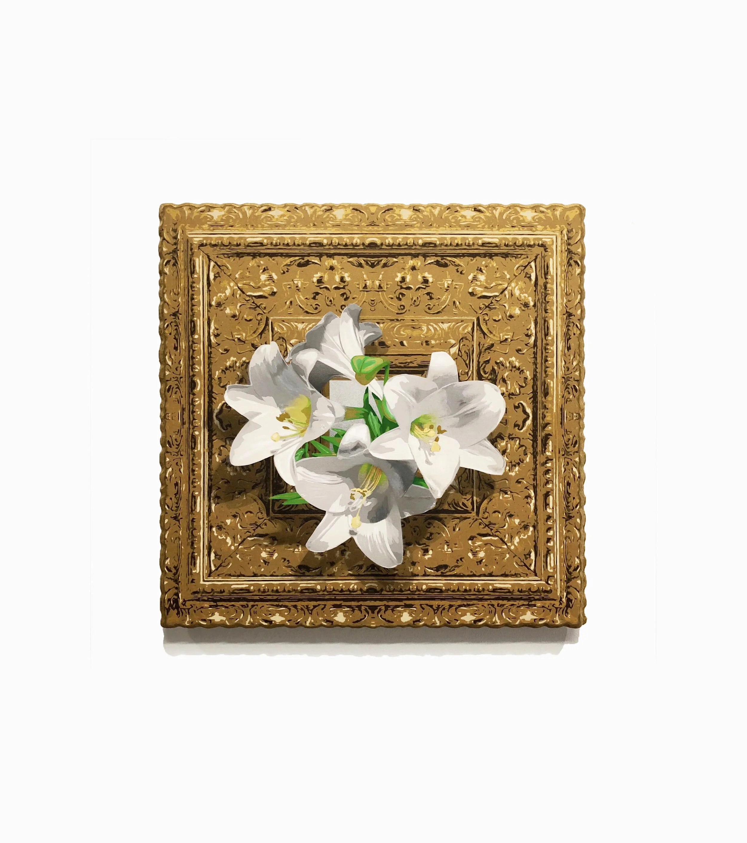   Ode To the Amarylis (white)  Mixed media on hand cut wood panel 24in x 24in 2019 