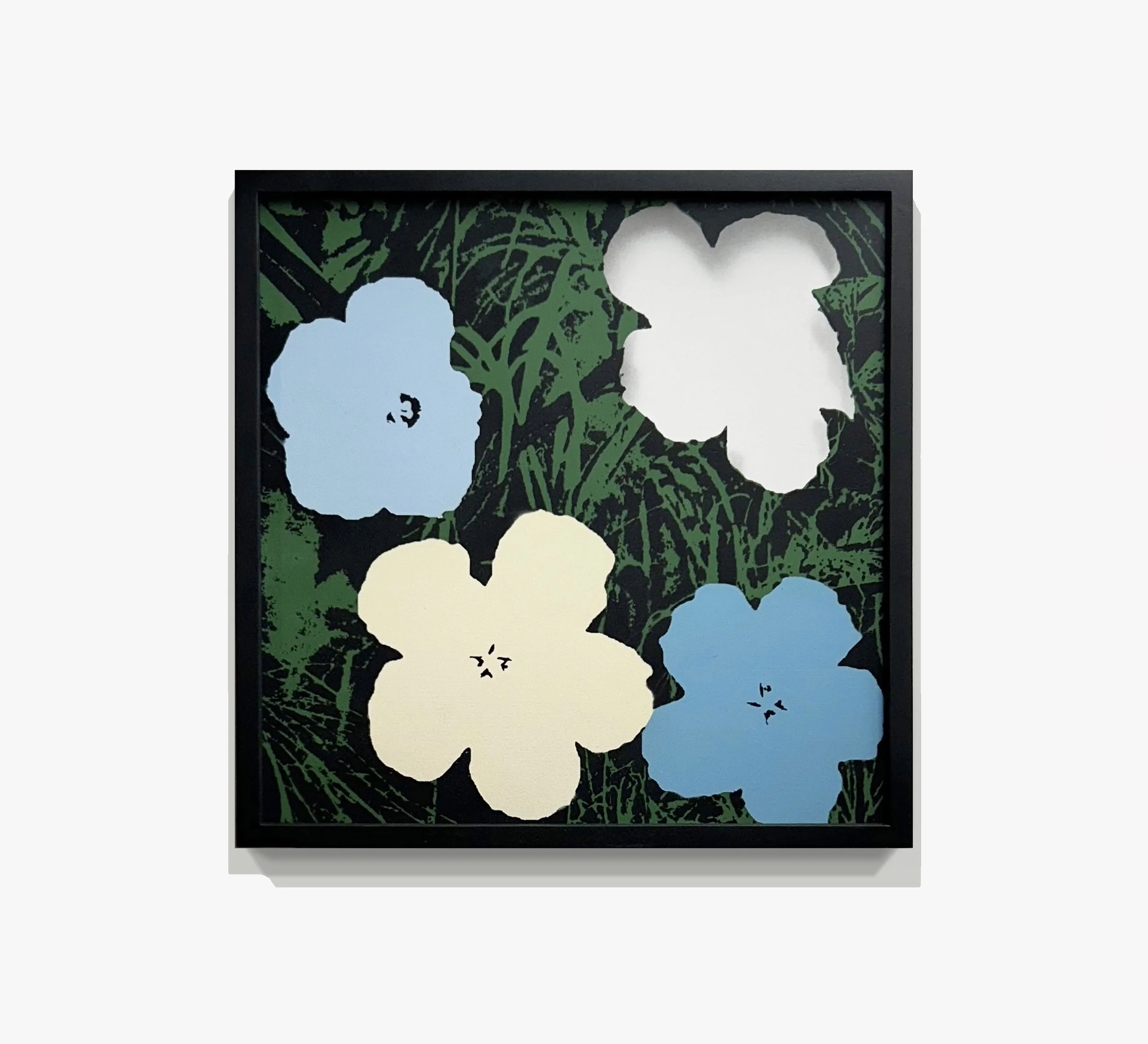   Picking Flowers (Warhol / Blue &amp; Cream)  Spray paint and acrylic on wood panel 14in x 14in 2025 