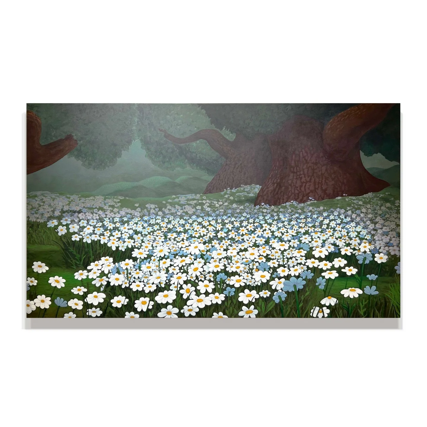 &ldquo;Once Upon a Field&rdquo; 58 x 102 in / acrylic on canvas
A stage set with no cast or narrative. The light in the painting blends with the room, and the receding field of flowers invites you to take a step inside and feel that connection that&r