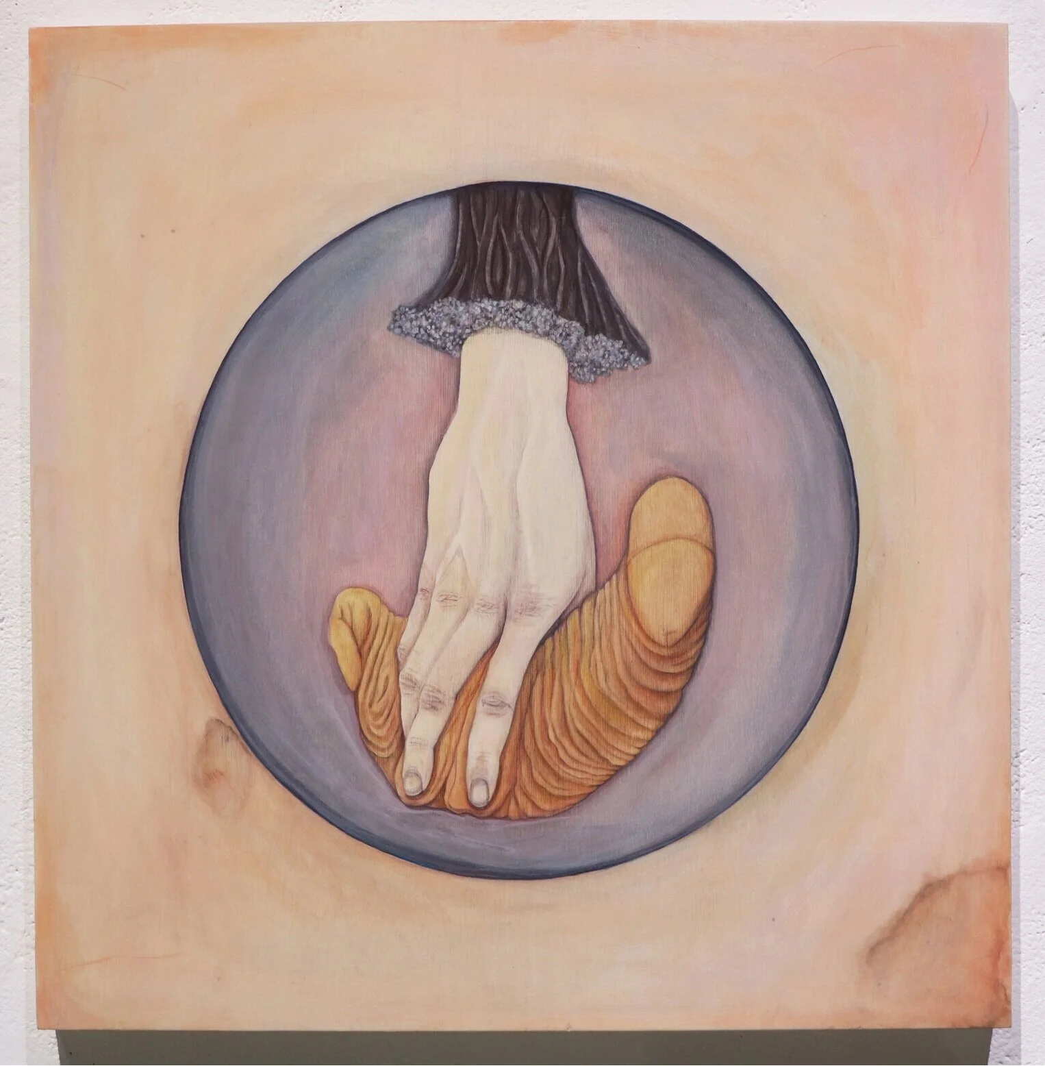   a soft touch,  gouache on birch panel, 2’ x 2’, 2019, Photo: Kasia Koralewska 