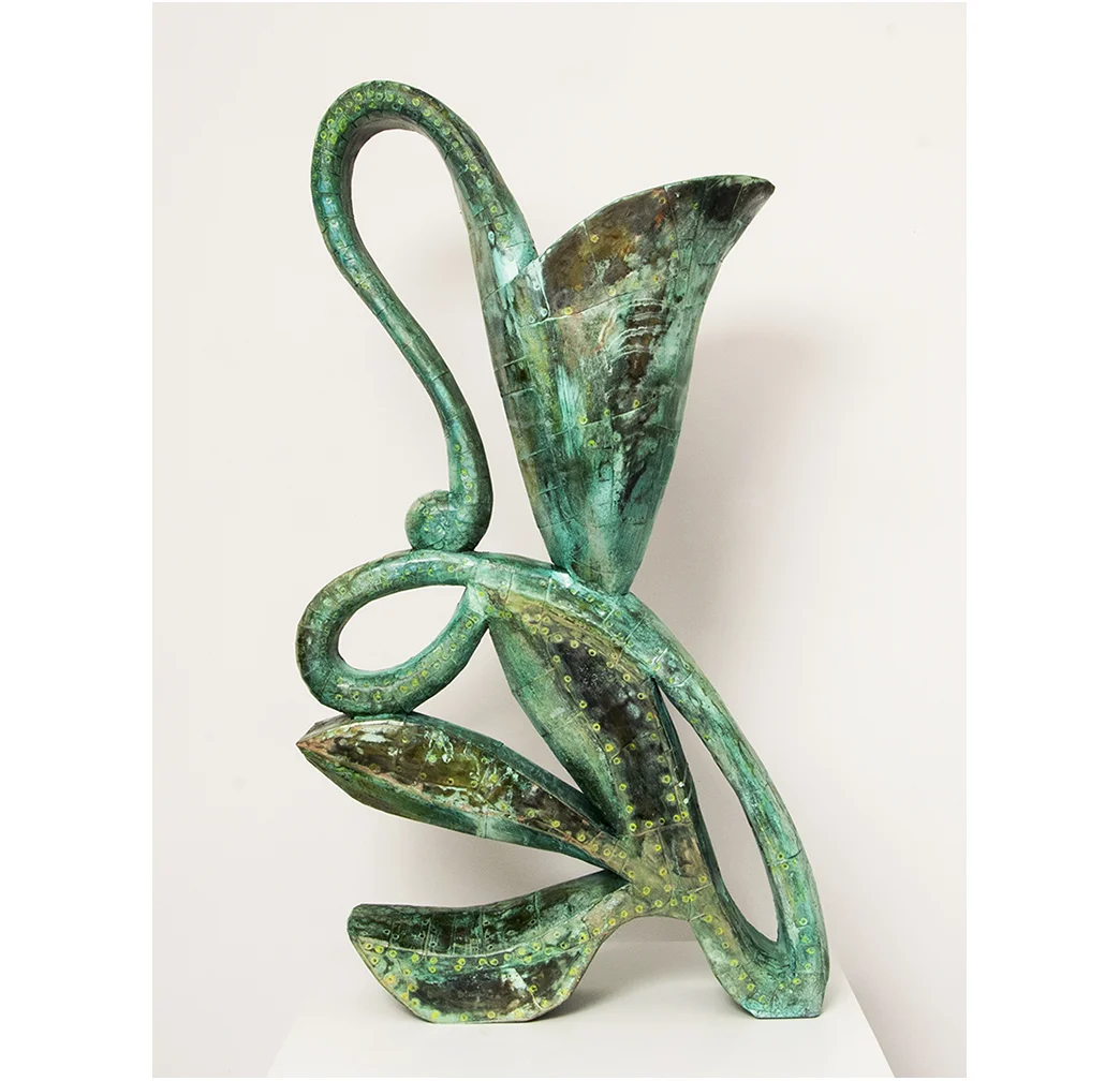 Grace, Patinated hammered copper over carved wood, 40" x 21" x 9.5”