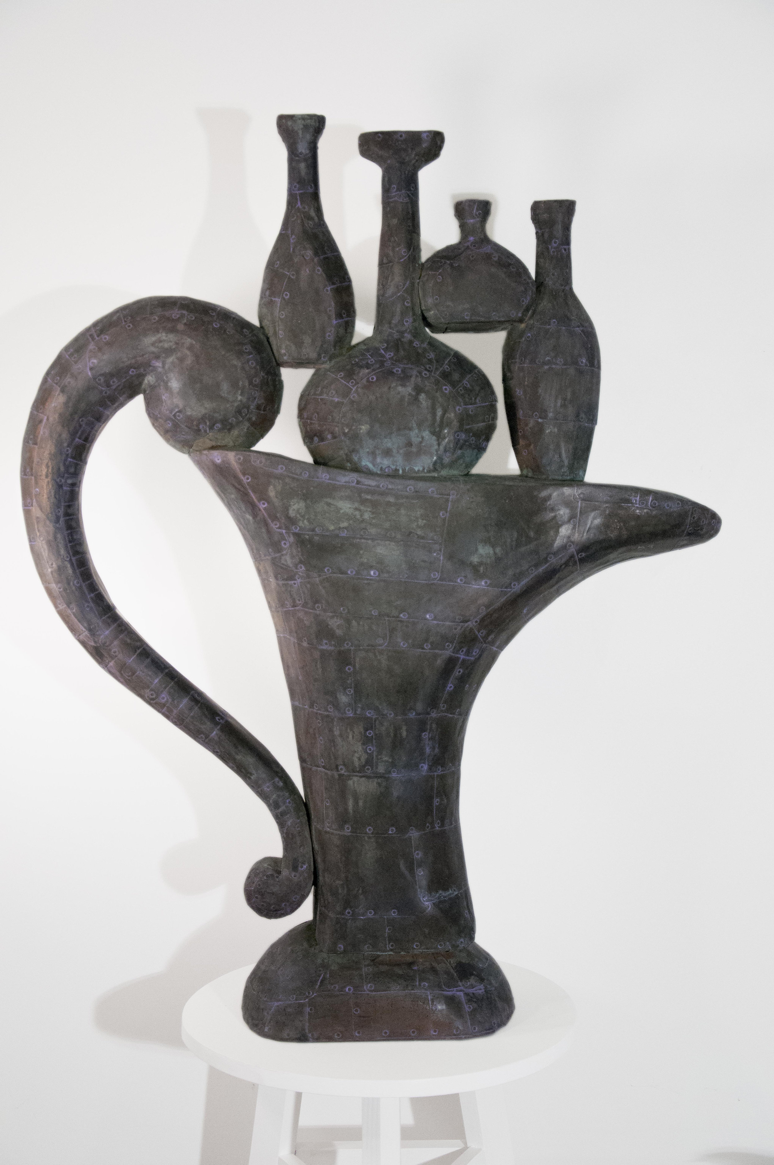 Obsidian, Patinated hammered copper over carved wood, 42" x 32" x 10”
