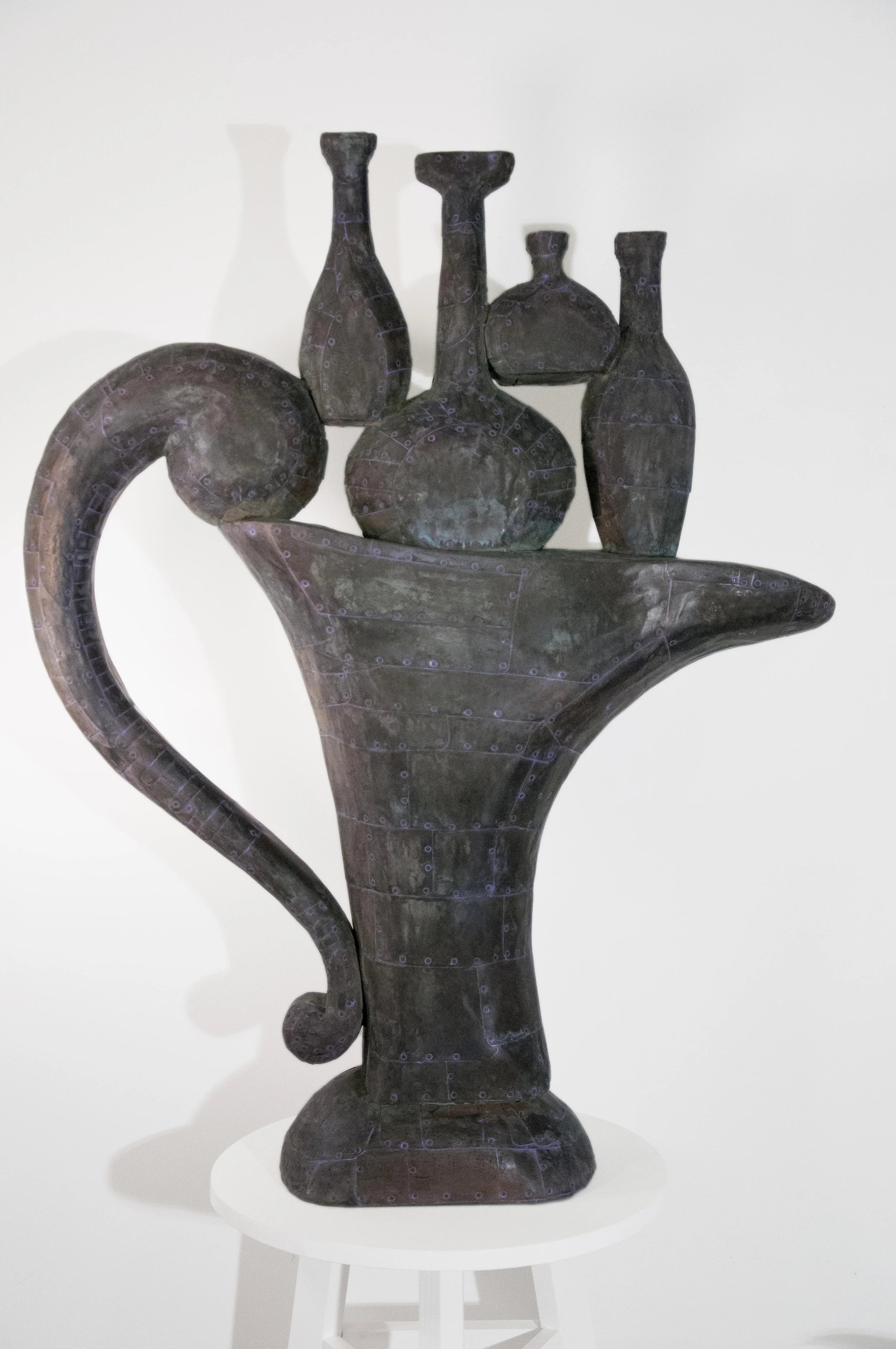 Obsidian, Patinated hammered copper over carved wood, 42" x 32" x 10”