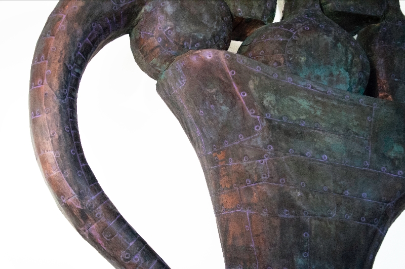 Obsidian detail, Patinated hammered copper over carved wood, 42" x 32" x 10”