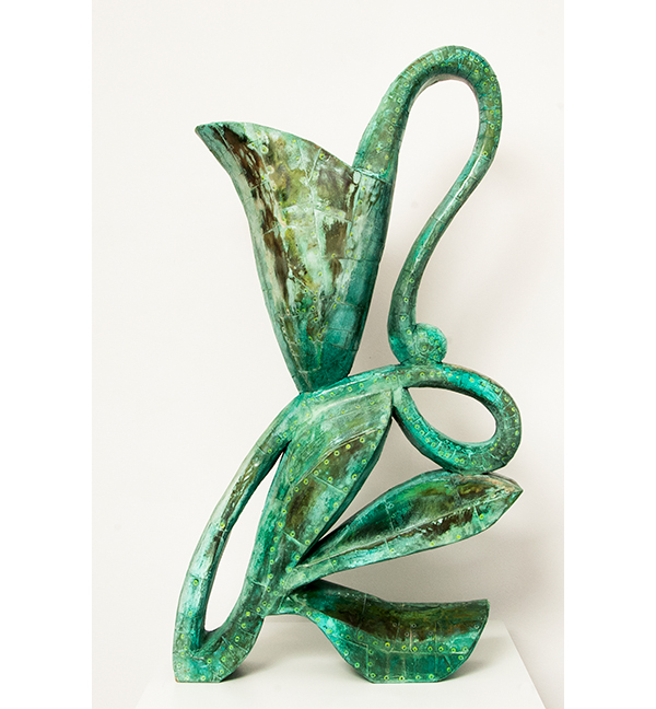 Grace, Patinated hammered copper over carved wood, 40" x 21" x 9.5”