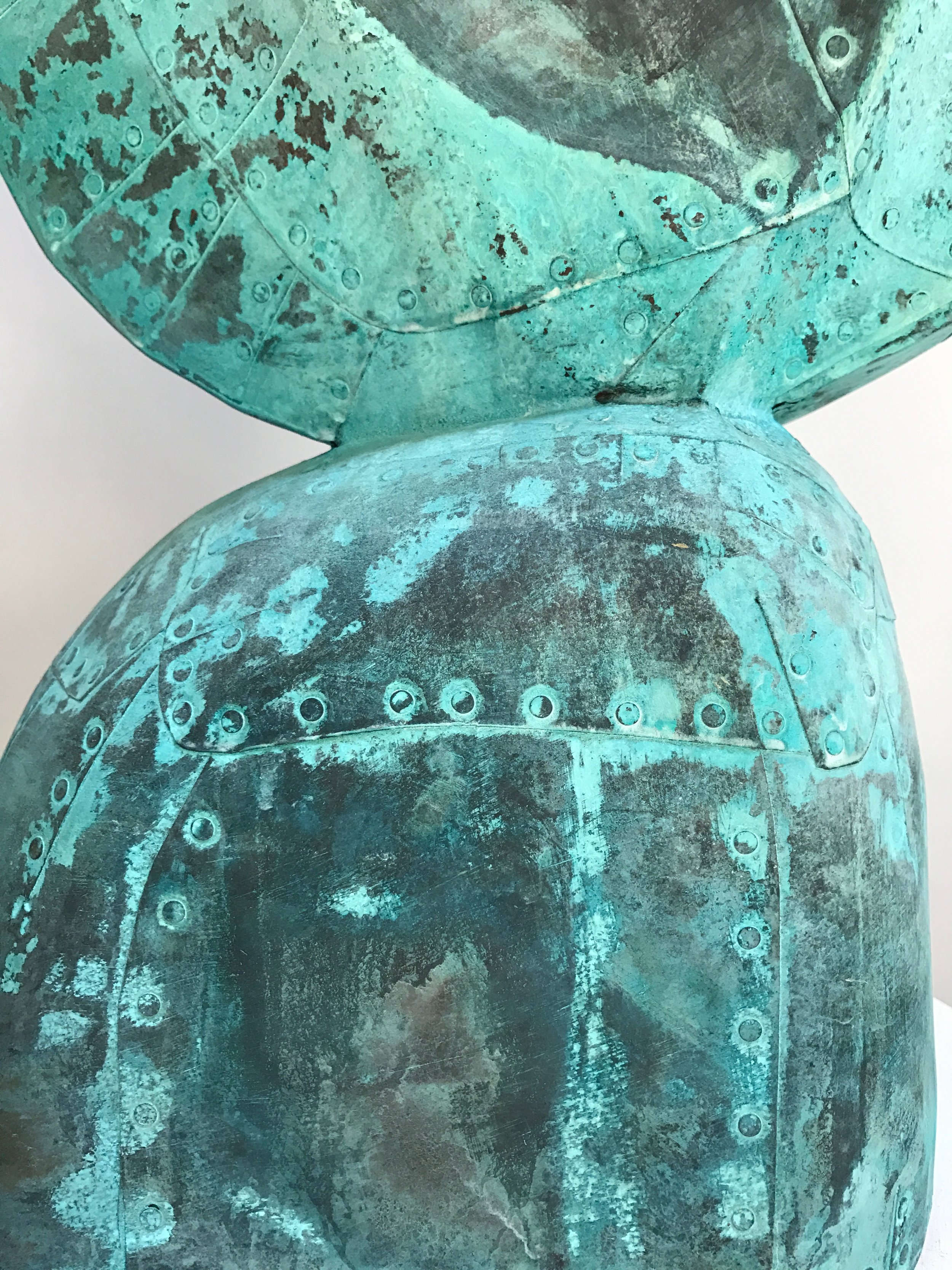 Hybrid detail, Patinated hammered copper over carved wood, 43" x 32" x 8”