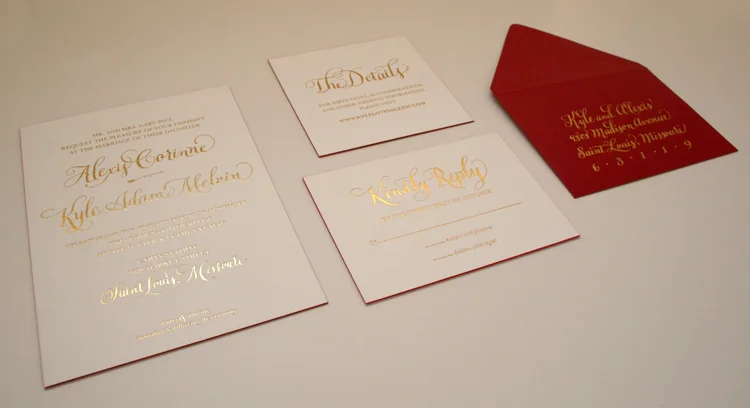 I had a great time working with the bride on this luxurious invitation suite. Cheers to the bride and groom!