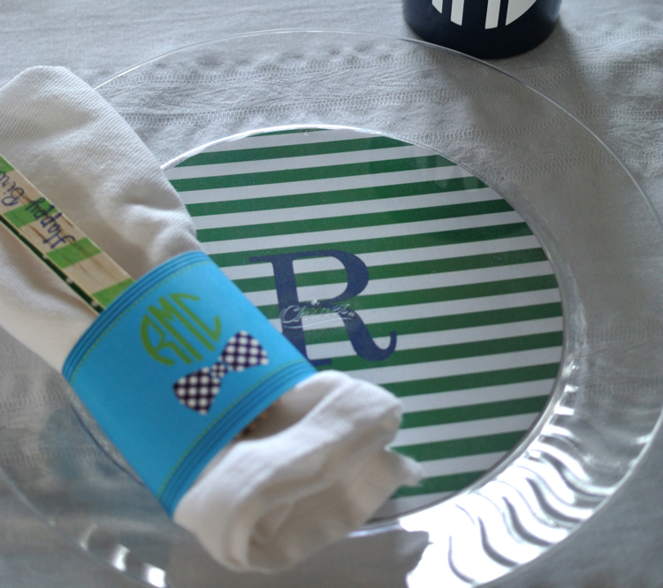 The place settings were decked out with custom plates, napkin wraps, monogrammed cups and oh-so-cute wooden utensils. 