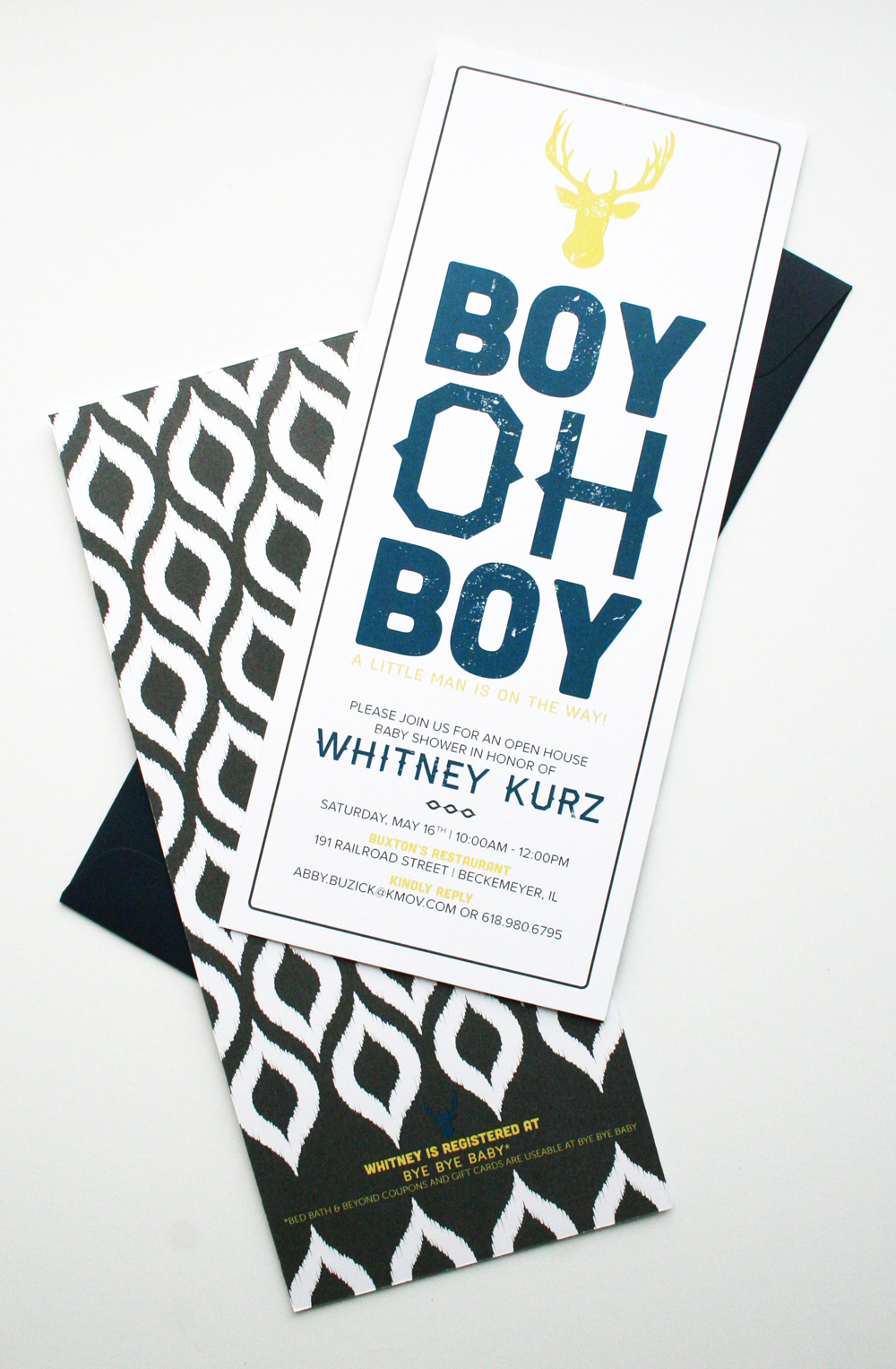 The long, rectangle shape of the invitation will make these guys stand out in the mail! The Paper Source open ended envelopes gave them a very contemporary feel. 