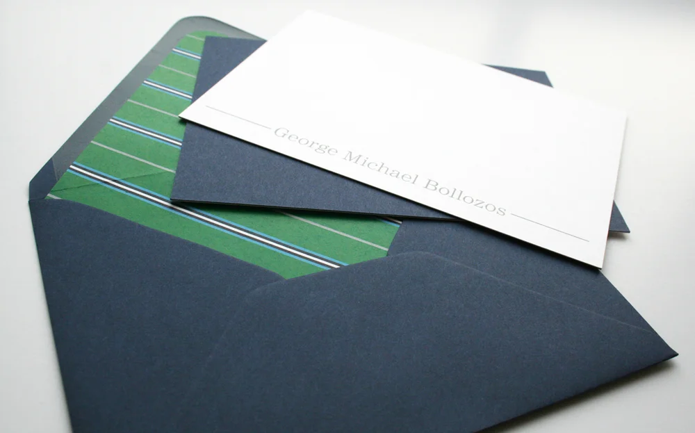 The envelope liners were inspired by a tie found at Brooks Brothers. 