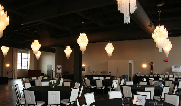 The main room where the band was located along with the silent auction, raffle items and food stations.