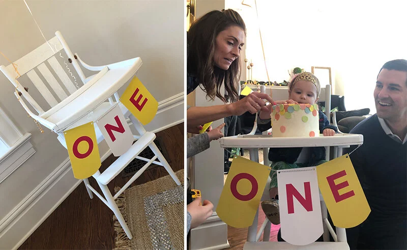A fun fact: I found this high chair in the alley behind my house before Parker’s brother, Drake’s, first birthday! Glad it has found a home and so many uses!