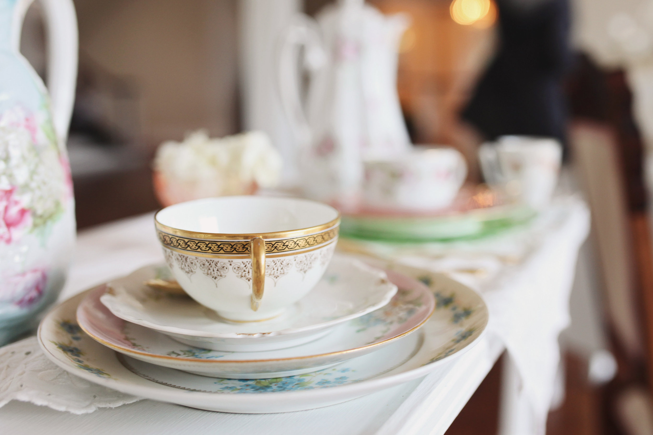 Mismatched Tea cups and plates