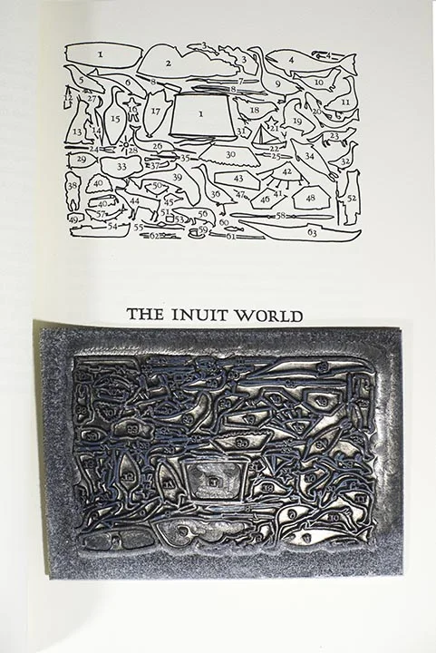This is the zinc plate for the illustration included in the Inuit World. The texture around the border is oxidation.