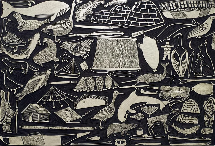 The original illustration was cut into this lino block.