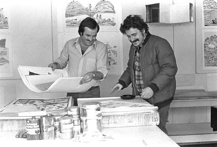 Wally showing Ian Murray lithographs.:photo: Tessa Macintosh