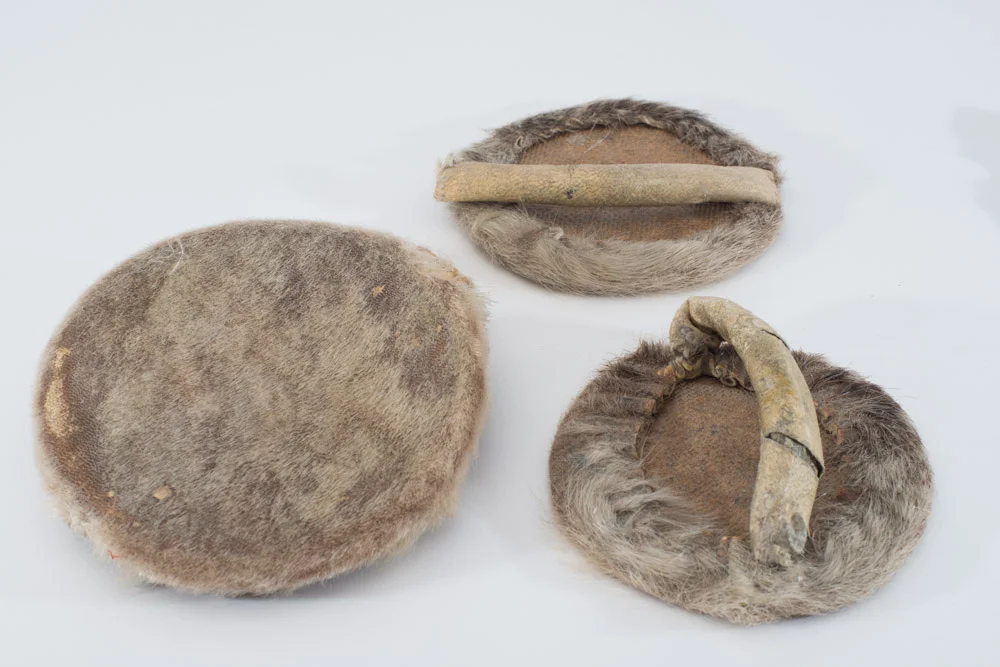 Early experiments to replace the worn out surface of the baren, barengawa (bamboo sheath covering their baren)with seal skin.