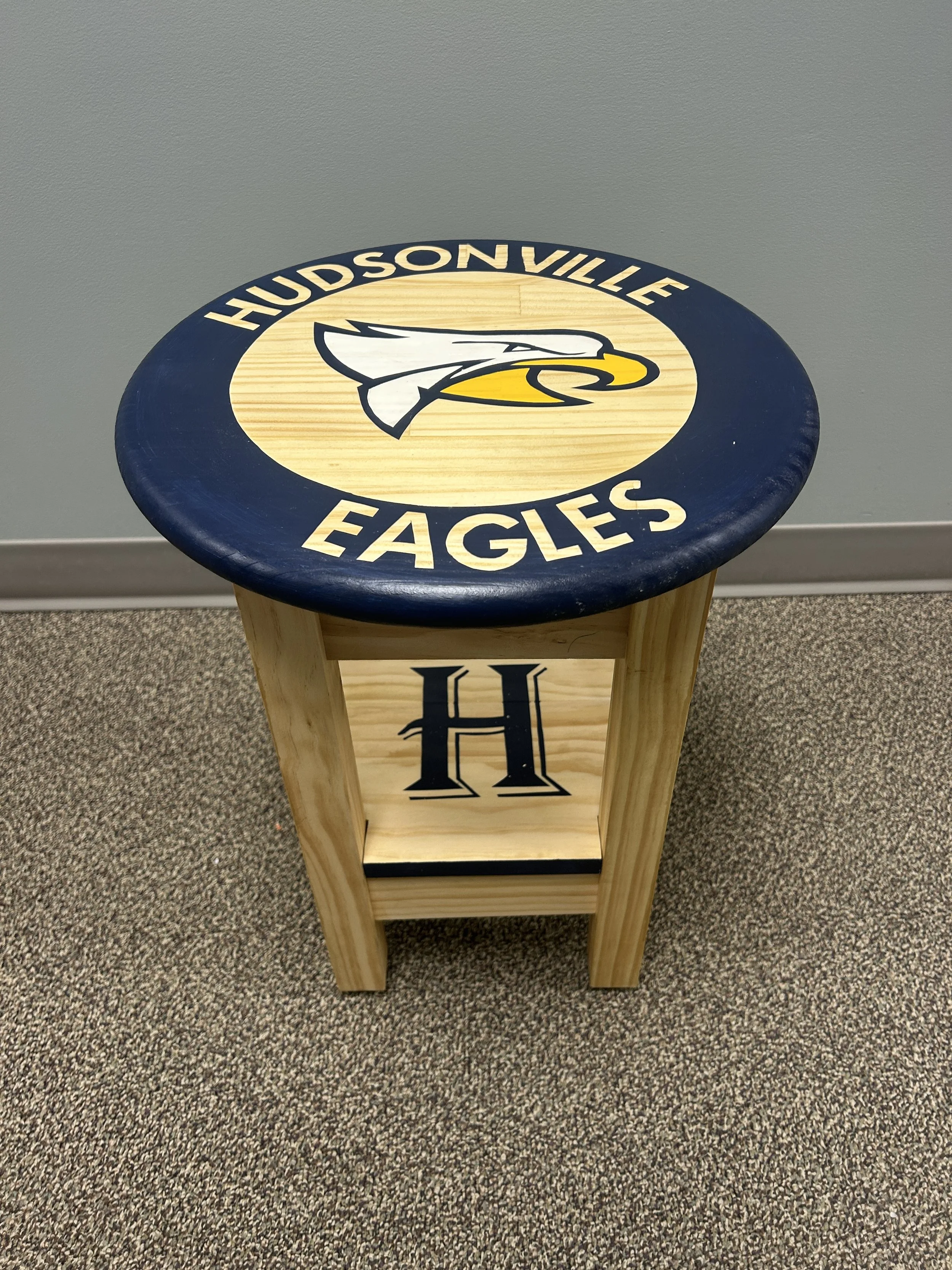 Hudsonville Eagles Handcrafted and Painted Wood Stool