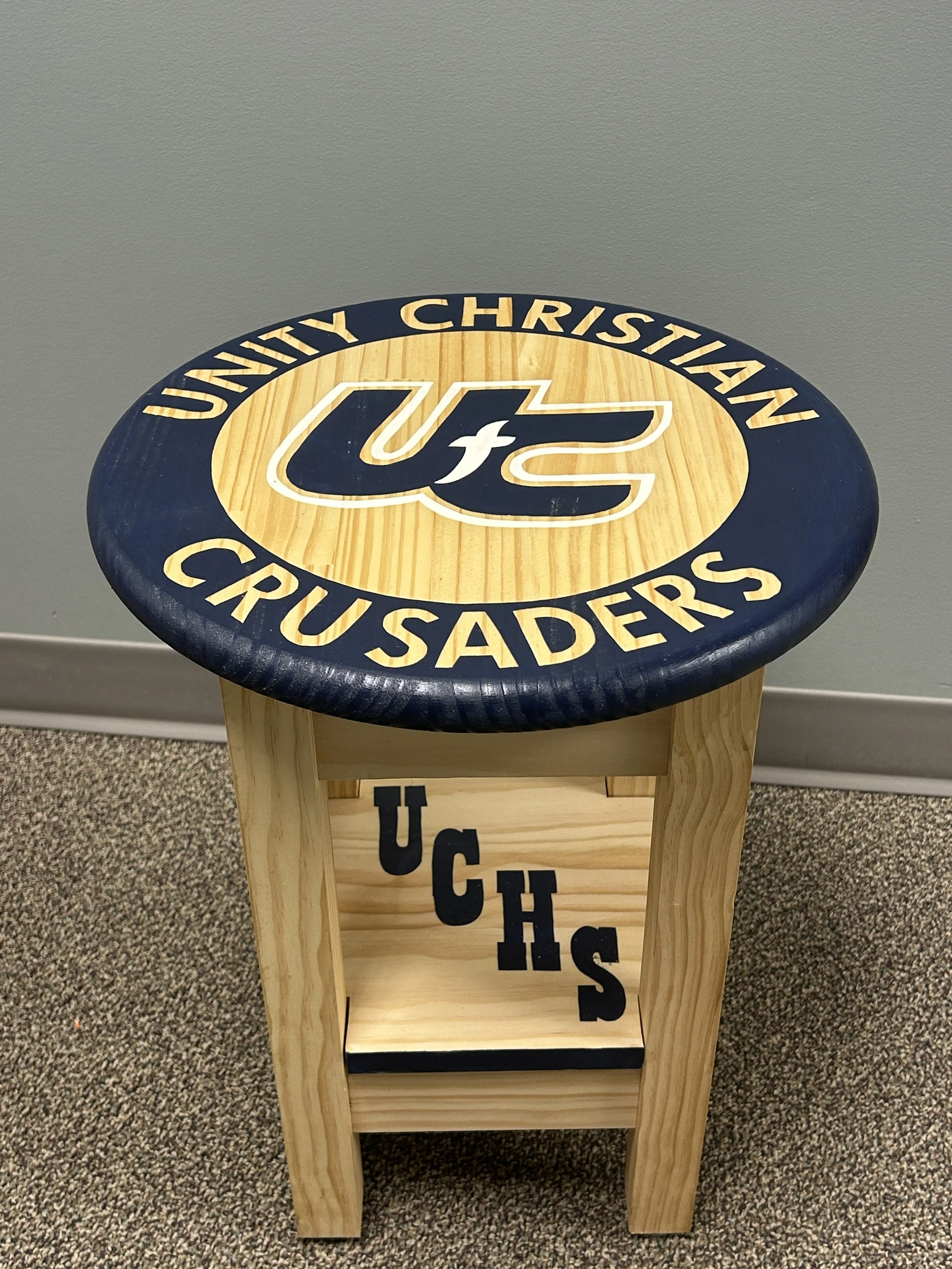 Unity Christian Handcrafted and Painted Wood Stool