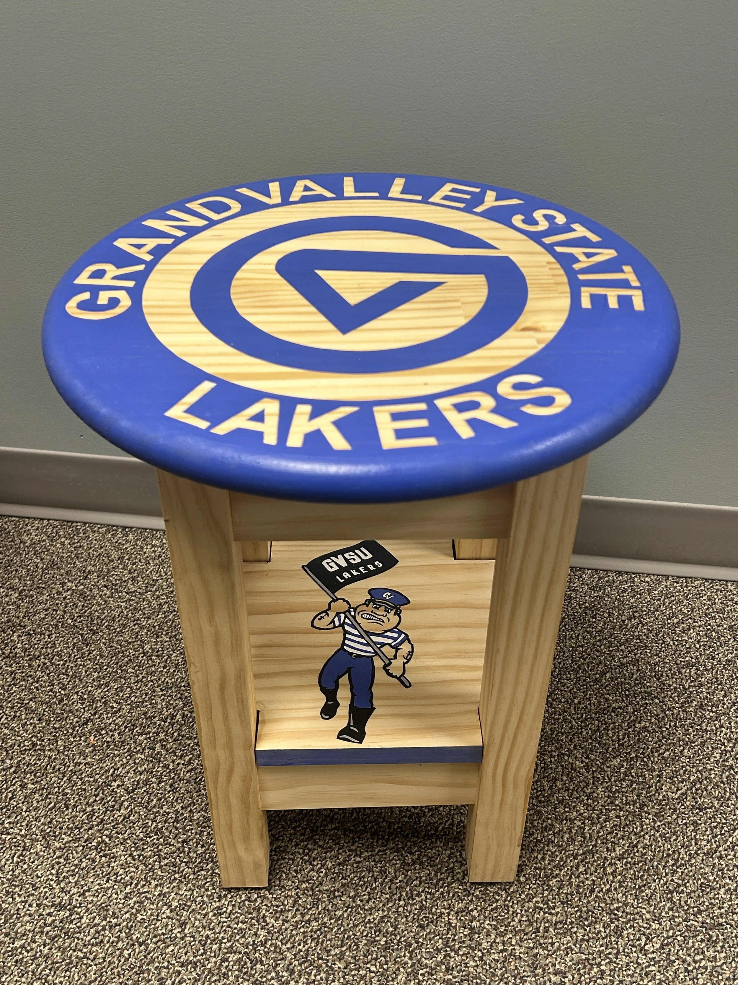 Grand Valley State University Hand Crafted and Painted Wood Stool