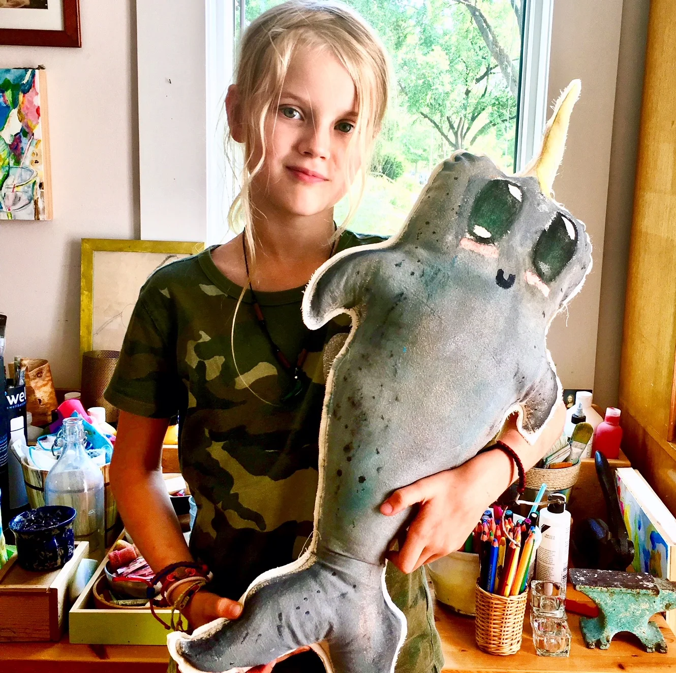 Narwal Soft Sculpture by Fish & Bee artist, Rowan, 8