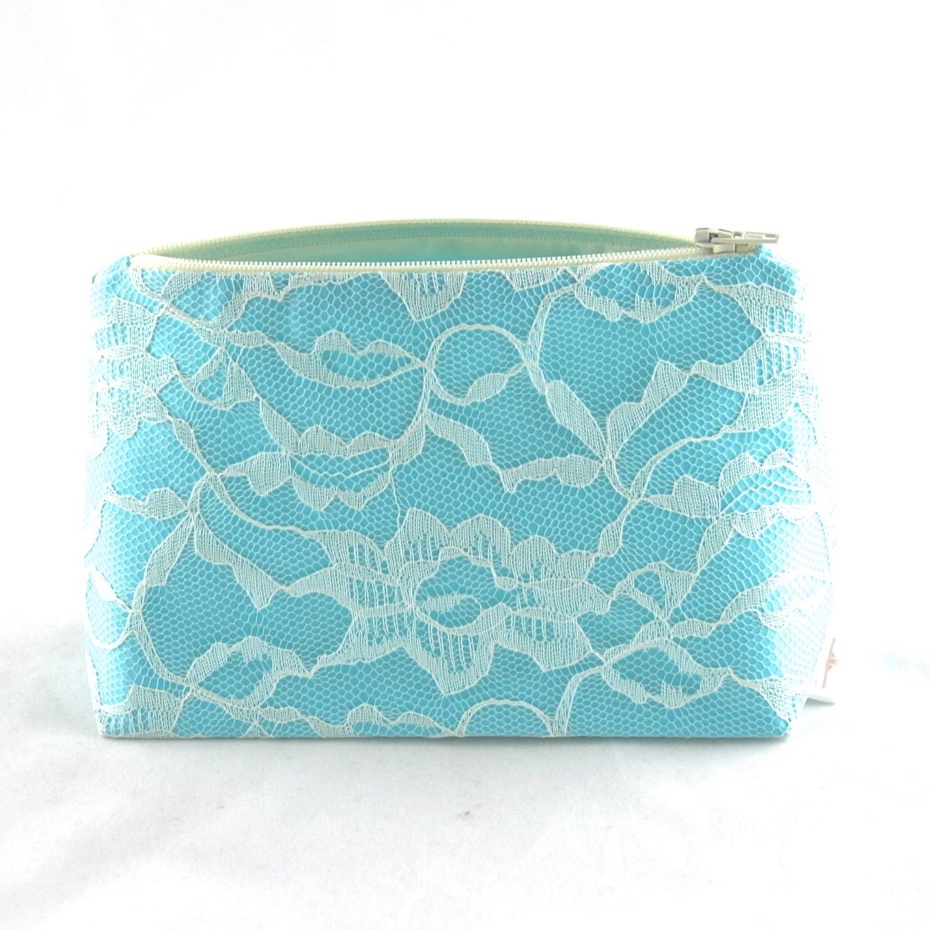 Aqua & Ivory Lace Bridal Cosmetic Bag by Le Pique Nique - 03.jpg