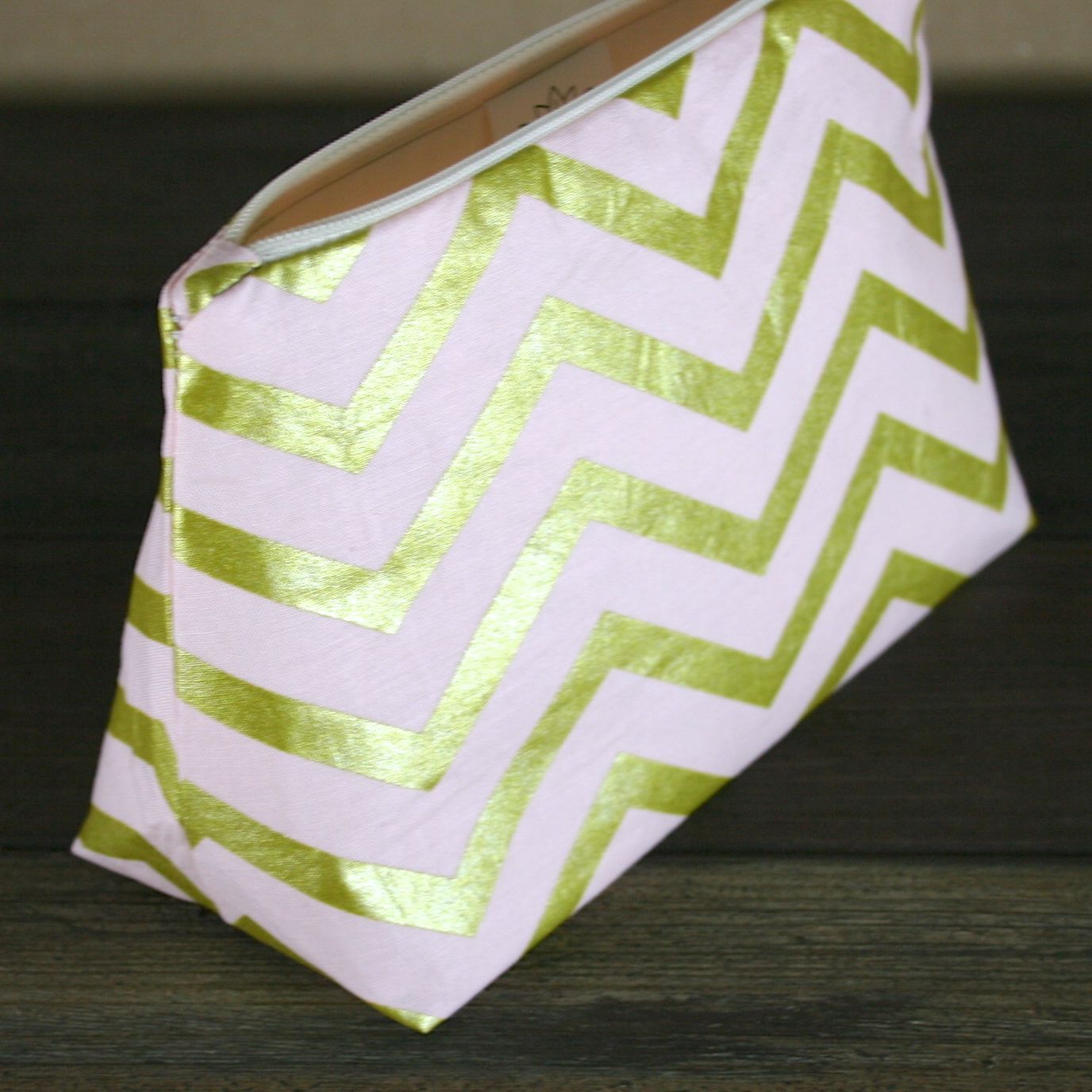 Blush Pink and Metallic Gold Chevron Makeup Bag - Le Pique Nique by Jordani Sarreal 01.jpg