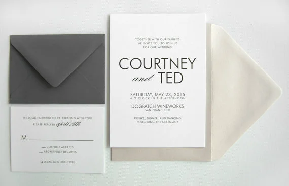 charcoal and white simple wedding invitation