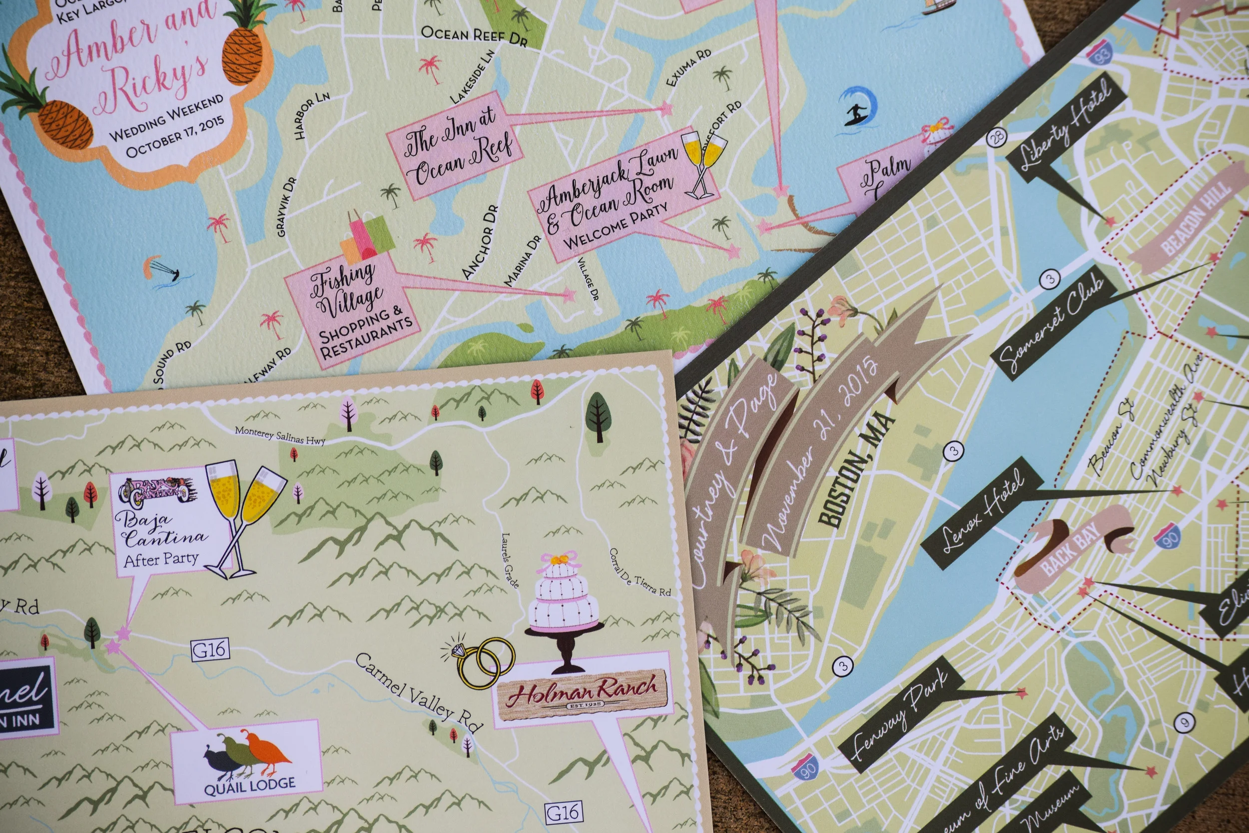 Custom Wedding Invitation Maps by Feathered Heart Prints