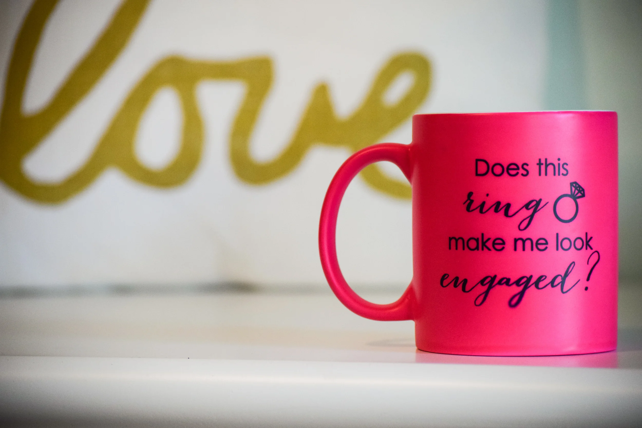 neon pink bride to be mug - does this ring make me look engaged