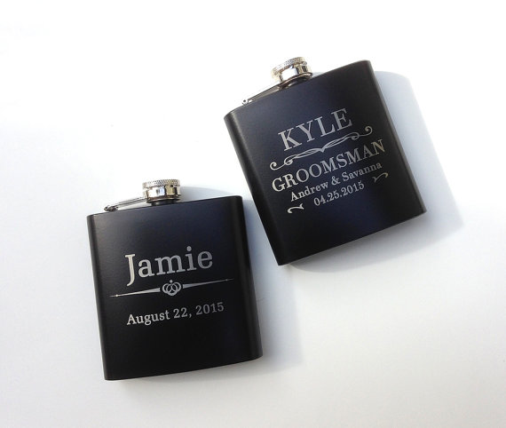 Black Engraved Groomsman Flask