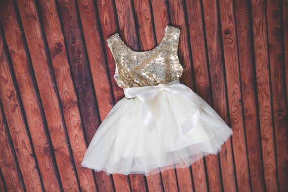 Ivory Tulle + Gold Flower Girl Dress