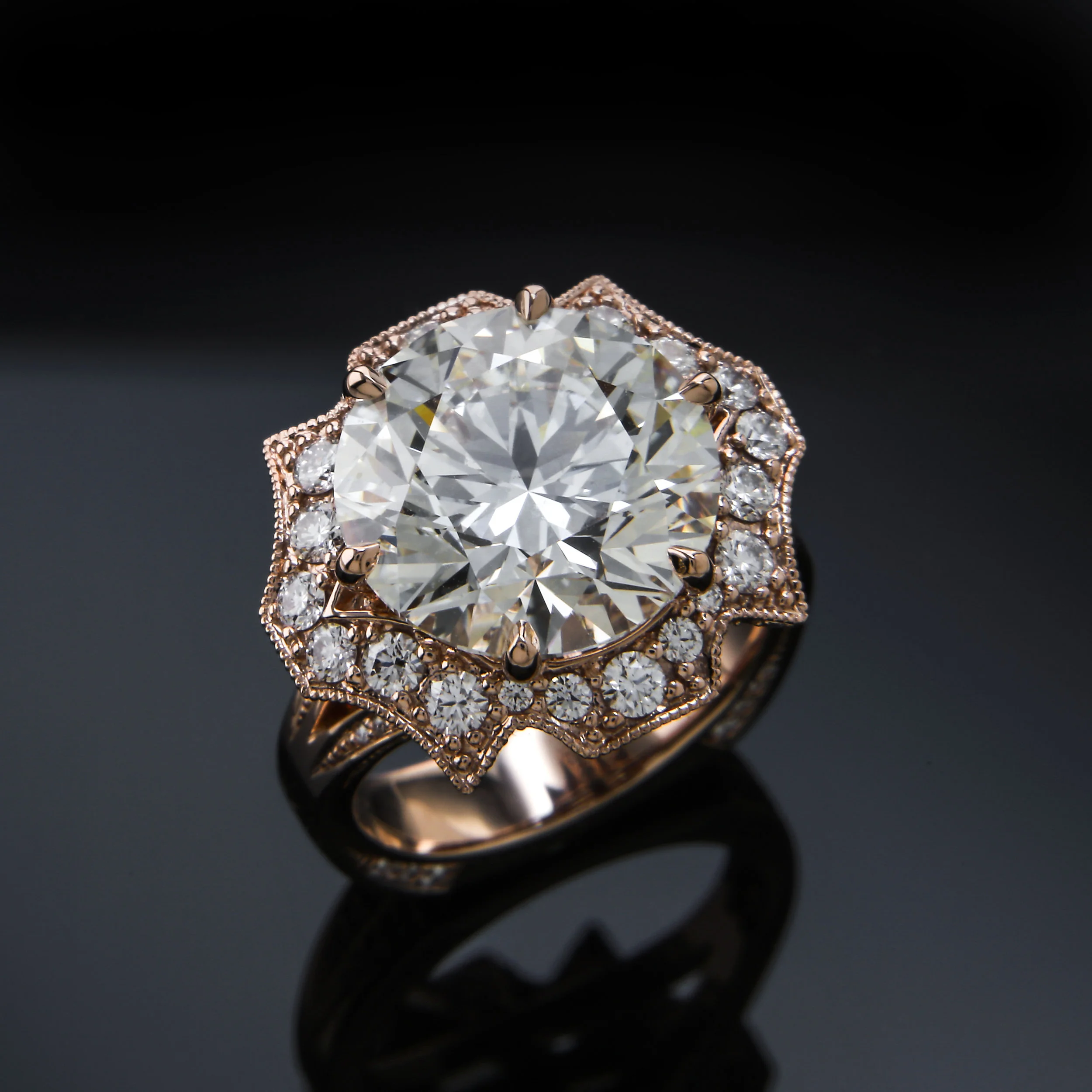 Rose Gold Halo Engagement Ring - 2017 Engagement Ring Trends featuring Black by Brian Gavin