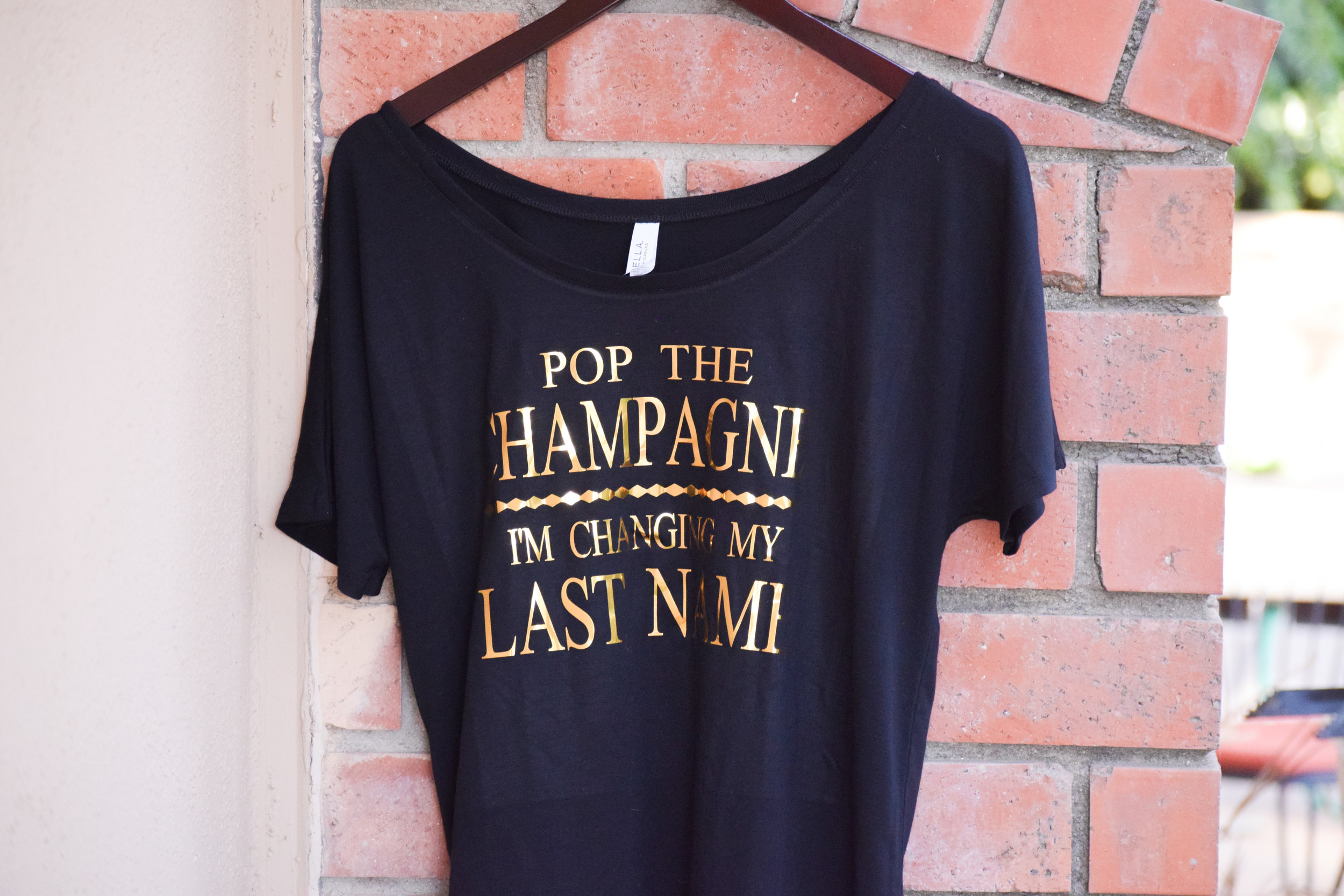 Bride to Be T Shirts - Bride Off the Shoulder Shirt - Pop the champagne, I'm changing my last name!