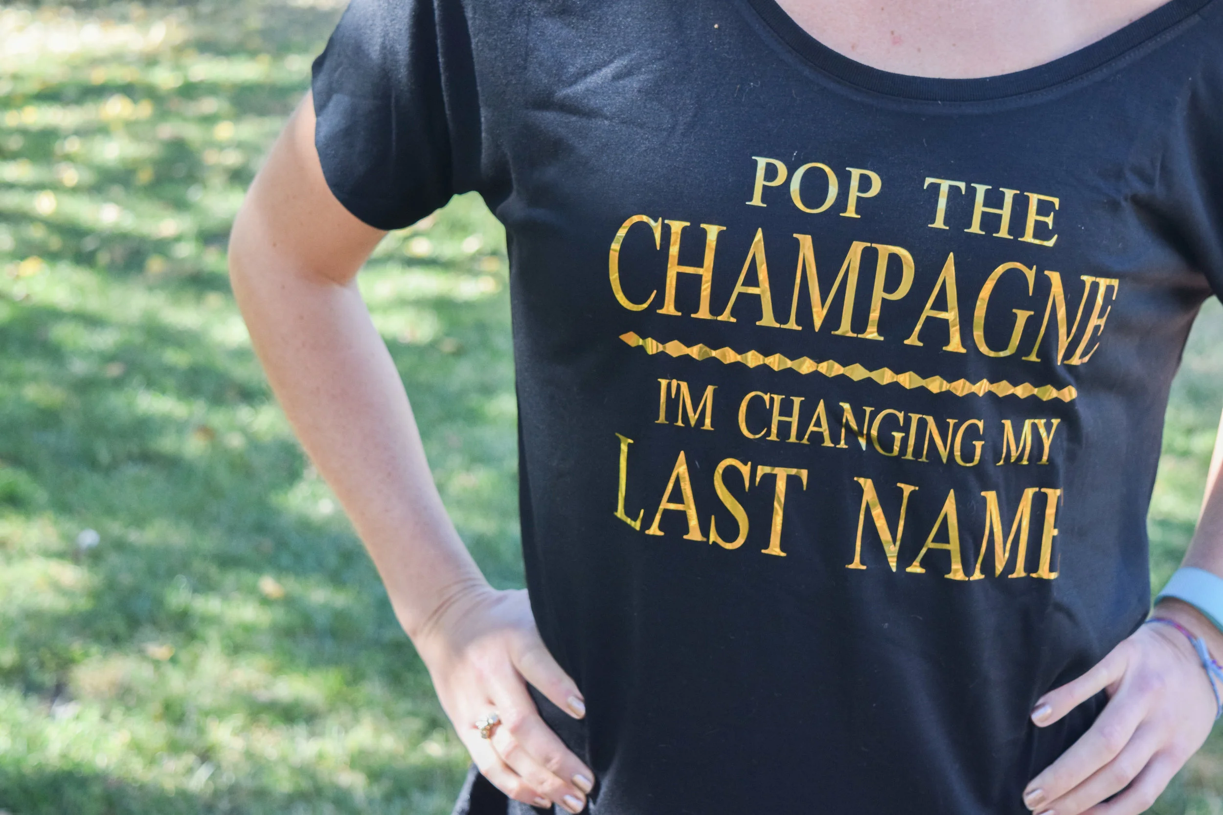 Bride to Be T Shirts - Bride Off the Shoulder Shirt - Pop the champagne, I'm changing my last name!