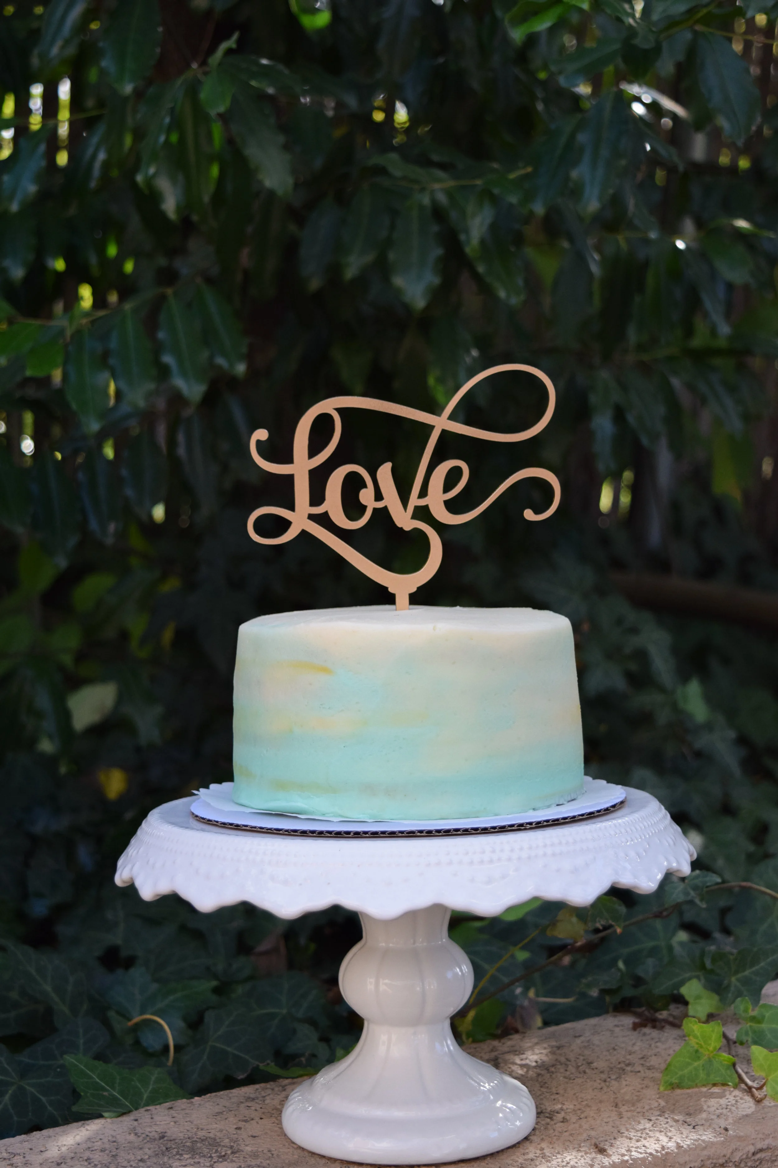 Gold Laser Cut Cake Topper by Black Label Decor - Gold and Seafoam Blue Wedding Cake