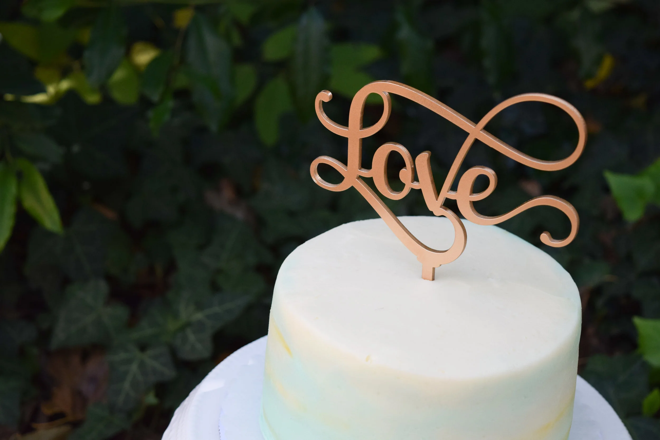 Gold Laser Cut Cake Topper by Black Label Decor - Gold and Seafoam Blue Wedding Cake