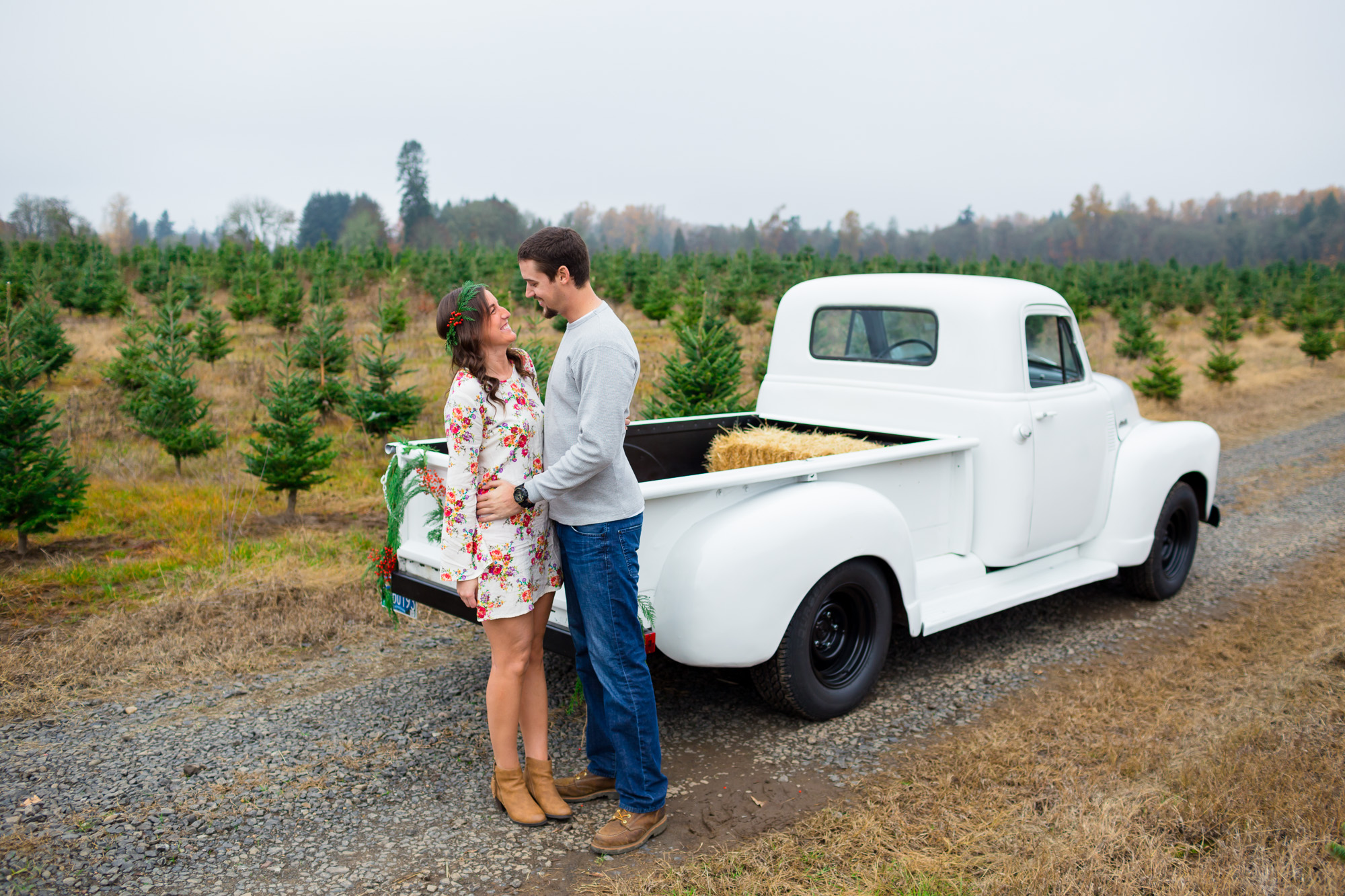 Christmas Tree Farm Engagement Photos by Joshua Rainey Photography