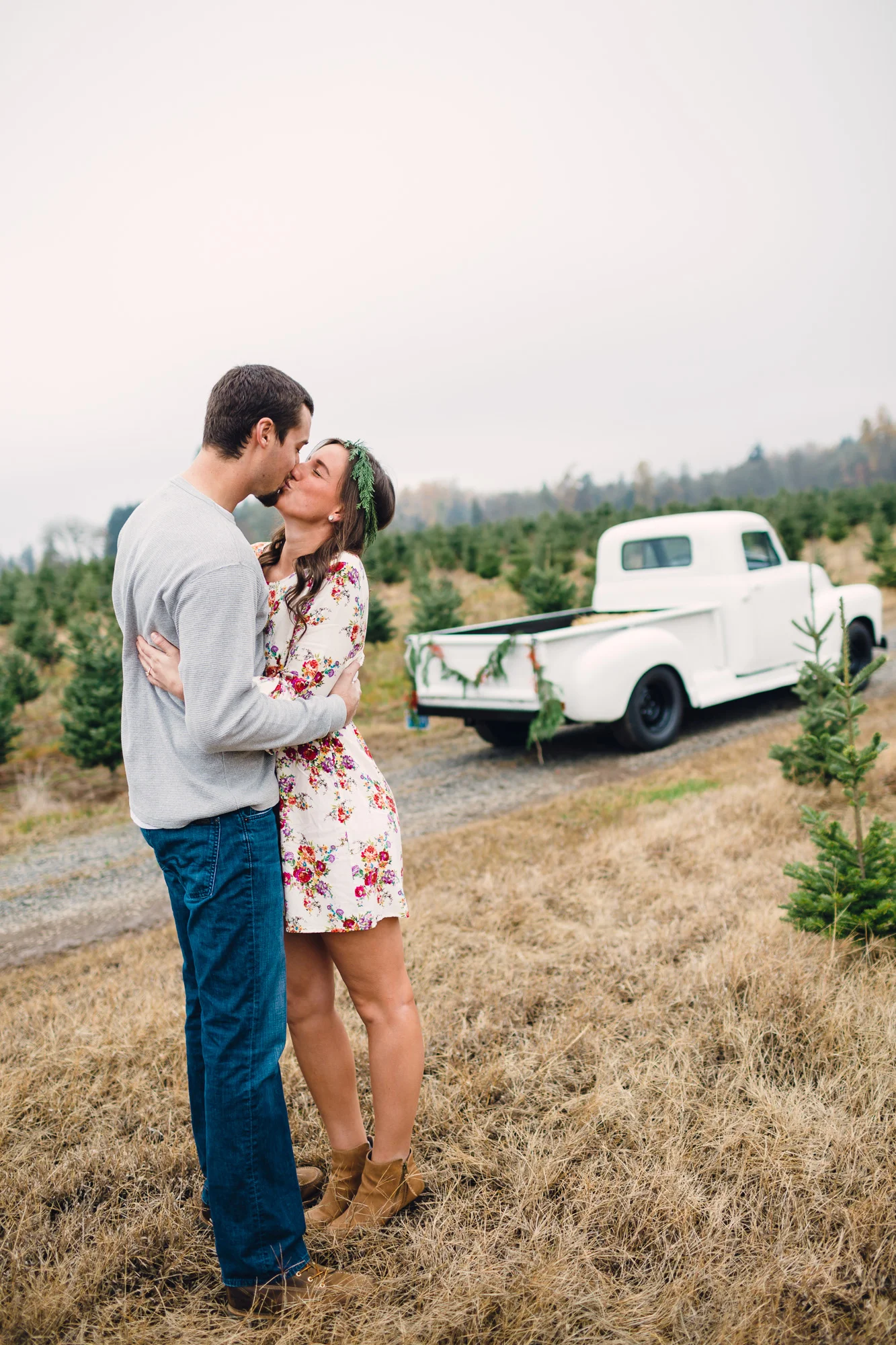 Vintage Chevy Truck Engagement Photos - Christmas Tree Farm Engagement Photos by Joshua Rainey Photography