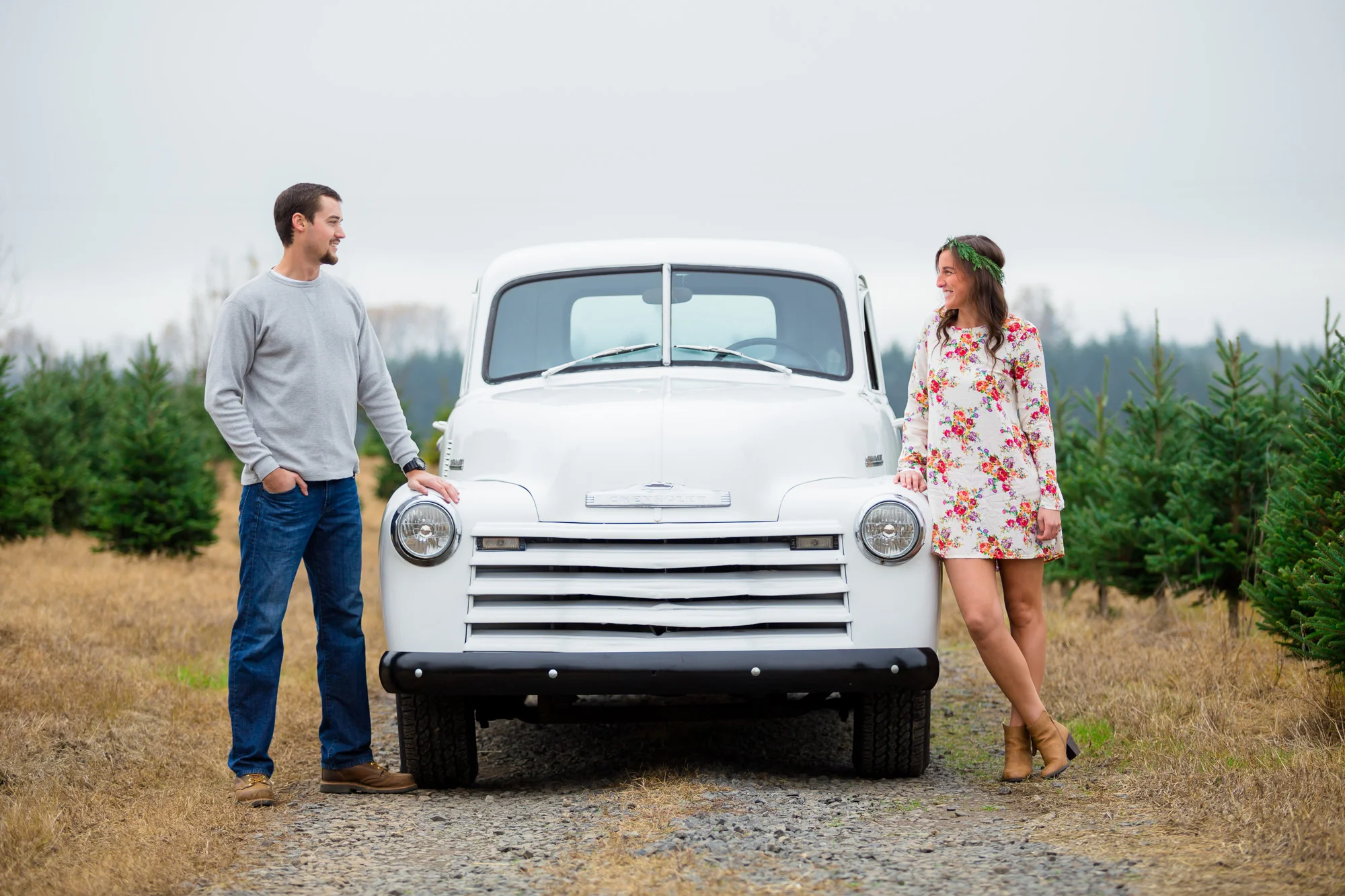 Vintage Chevy Truck Engagement Photos - Christmas Tree Farm Engagement Photos by Joshua Rainey Photography