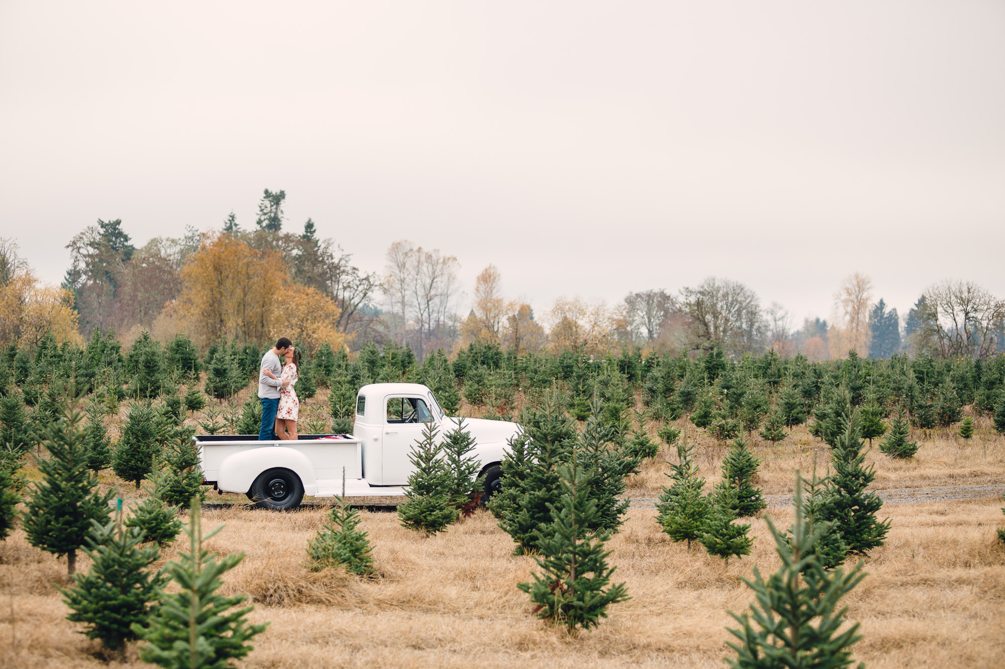 Vintage Chevy Truck Engagement Photos - Christmas Tree Farm Engagement Photos by Joshua Rainey Photography