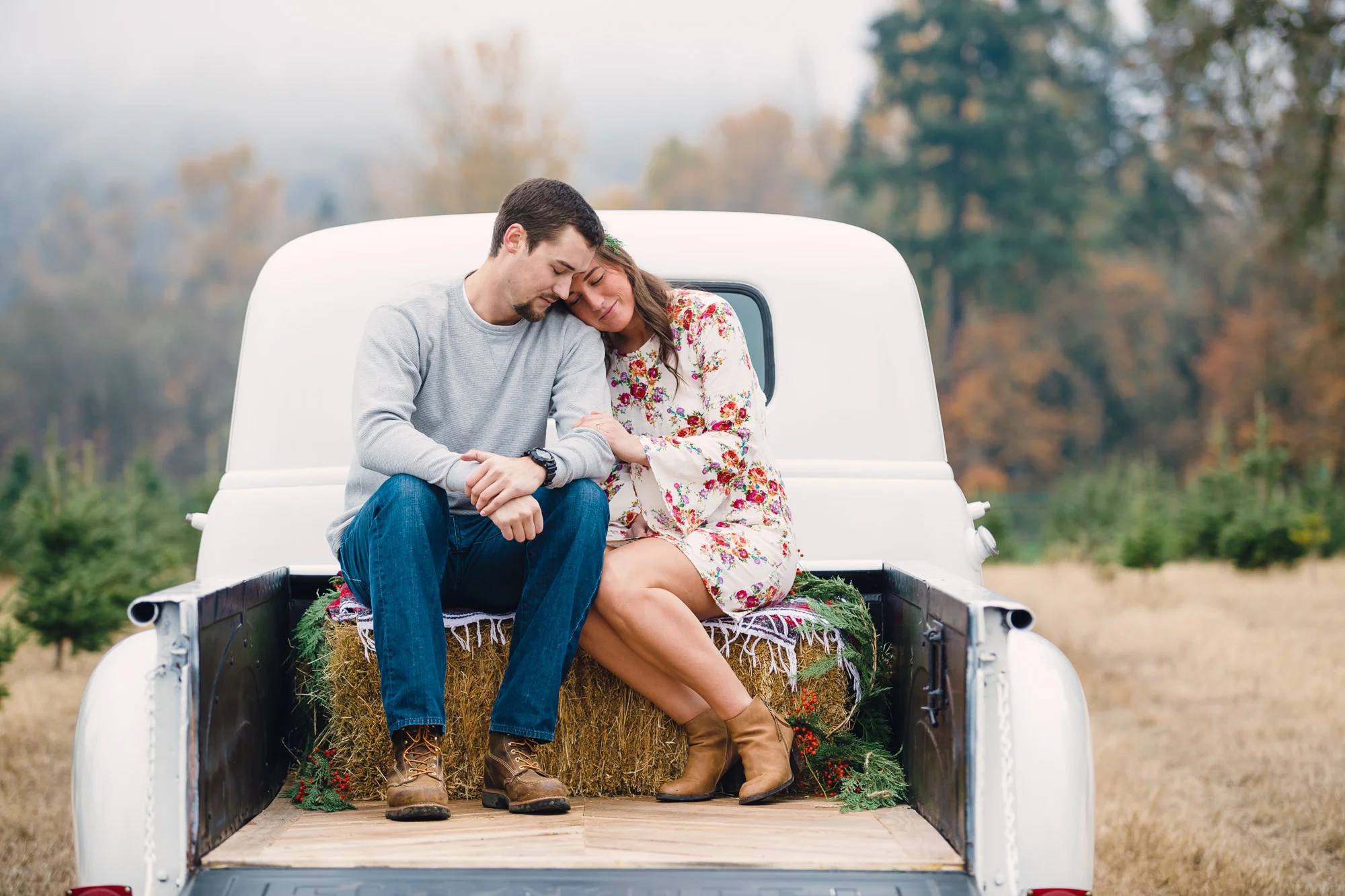 Vintage Chevy Truck Engagement Photos - Christmas Tree Farm Engagement Photos by Joshua Rainey Photography