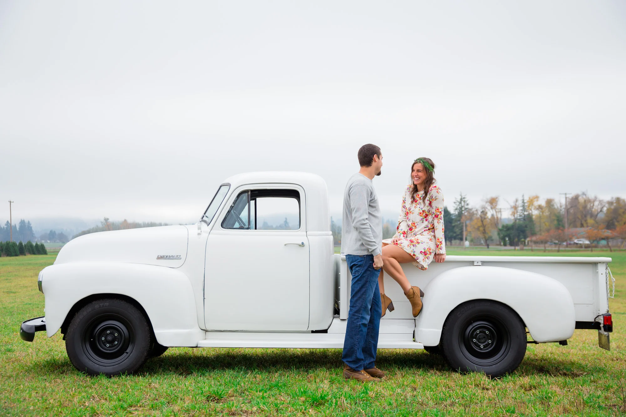 Vintage Chevy Truck Engagement Photos - Christmas Tree Farm Engagement Photos by Joshua Rainey Photography